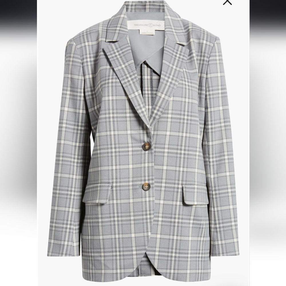 Treasure & Bond Women's  Oversized Gray Plaid Blazer - Picture 6 of 11